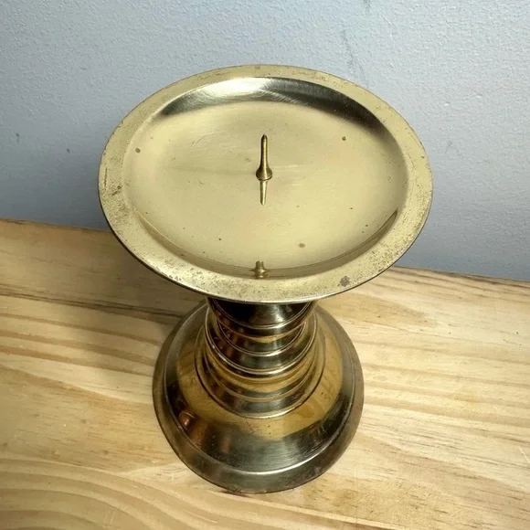 Vintage Brass Pilar Candle Holder, Made in India - Picture 3 of 6